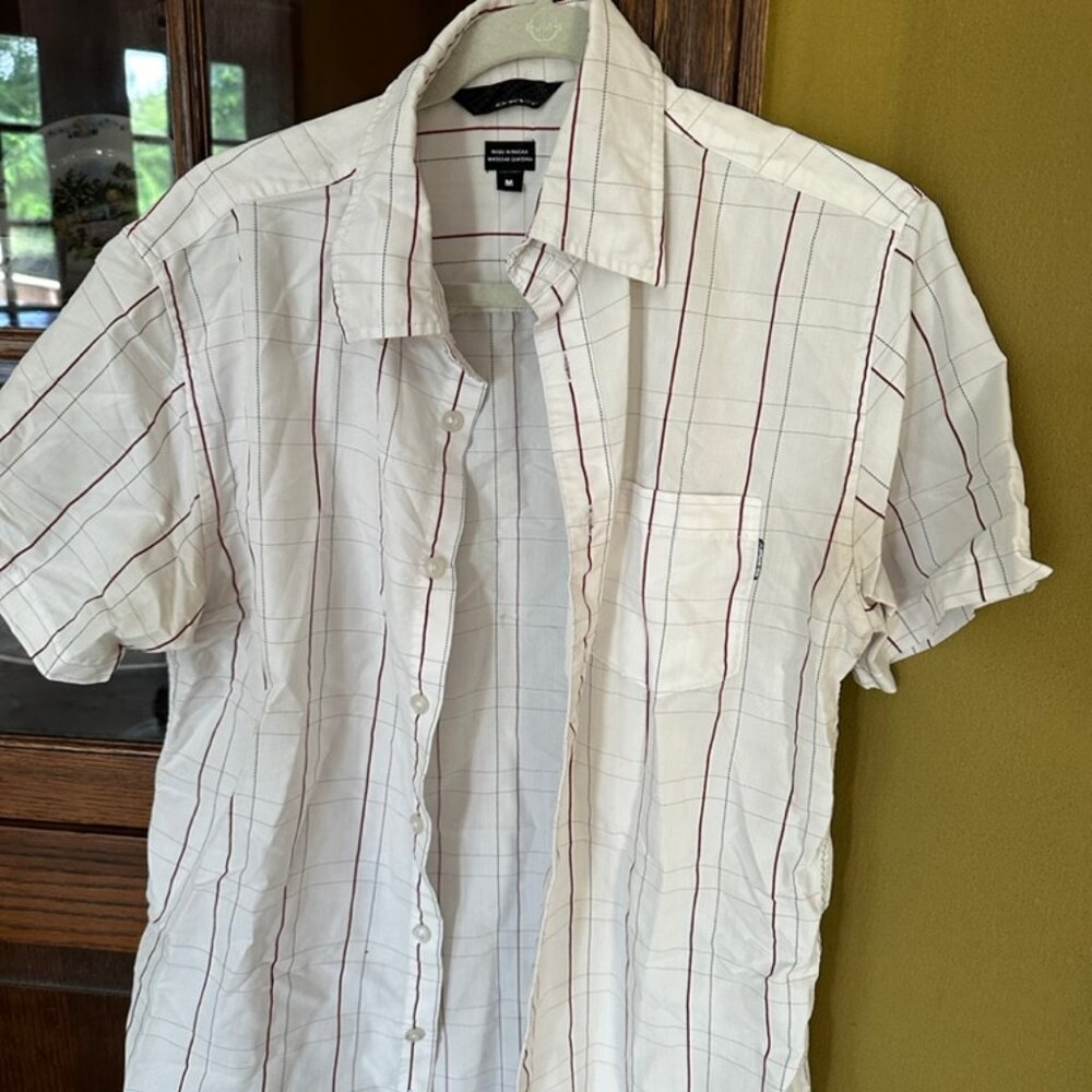 White with red plaid short sleeve shirt